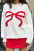 Bow Graphic Round Neck Long Sleeve Sweater