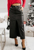 Slit PU Leather Midi Skirt