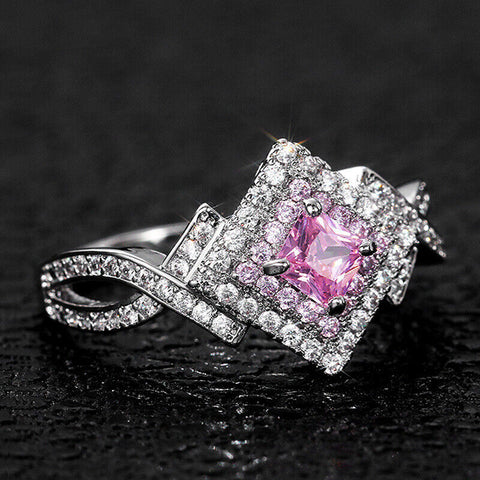 New Women���s Alloy Pink Stone Multi CZ Fashion Ring (Sz 9)