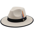 New Men’s Beige & Black  Fedora Wool Feather Dress Hat (Size 56-58CM)