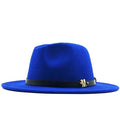 Men's Blue Wide Brimmed Felt Wool Fedora Hat (56-58cm)