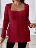 Plus Size Square Neck Long Sleeve Top