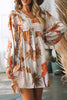 Printed V-Neck Balloon Sleeve Mini Dress