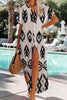 Geometric Button Up Short Sleeve Cover Up