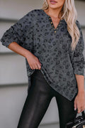 Leopard Half Snap Slit Sweatshirt