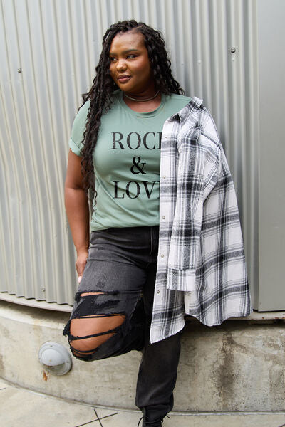 Simply Love Full Size ROCK ��� LOVE Short Sleeve T-Shirt
