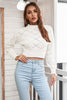 Openwork Plaid Round Neck Cropped Sweater