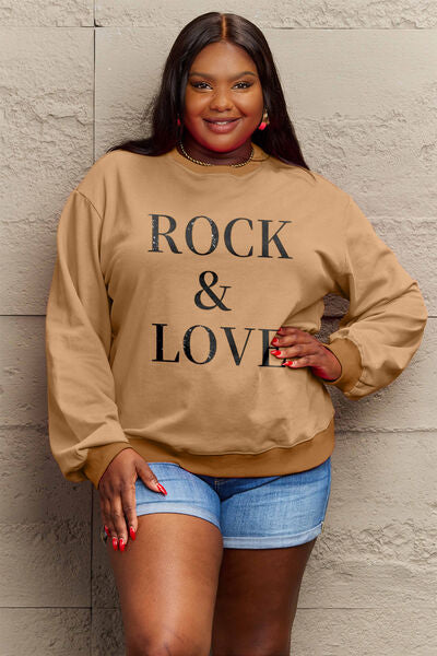Simply Love Full Size ROCK ��� LOVE Round Neck Sweatshirt