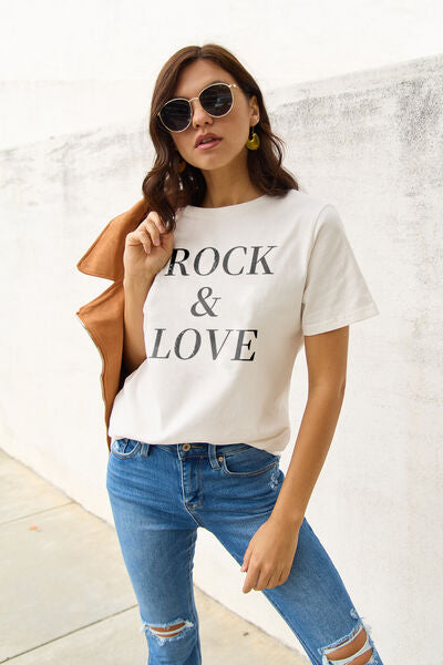 Simply Love Full Size ROCK ��� LOVE Short Sleeve T-Shirt