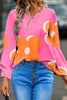 Flower Notched Balloon Sleeve Blouse