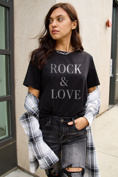 Simply Love Full Size ROCK ��� LOVE Short Sleeve T-Shirt