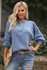 Half Button Puff Sleeve Blouse