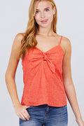 V-neck w/front bow tie eyelet woven cami top
