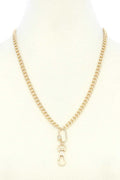 Oval Charm Curb Link Metal Necklace