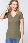 Short Sleeve V-neck Rib Top