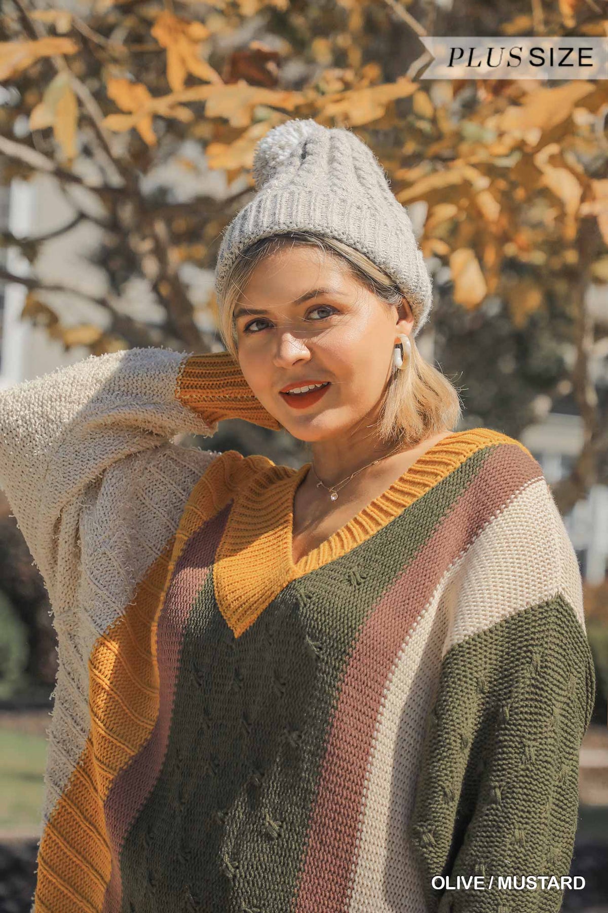 Oversized Multicolor Boucl�� V-neck Pullover Sweater Dress With Side Slit