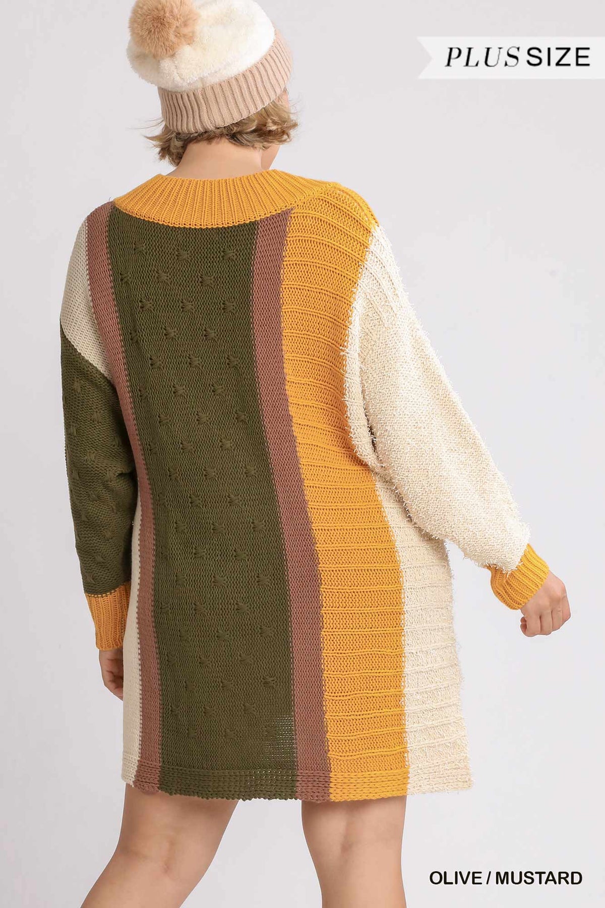 Oversized Multicolor Boucl�� V-neck Pullover Sweater Dress With Side Slit
