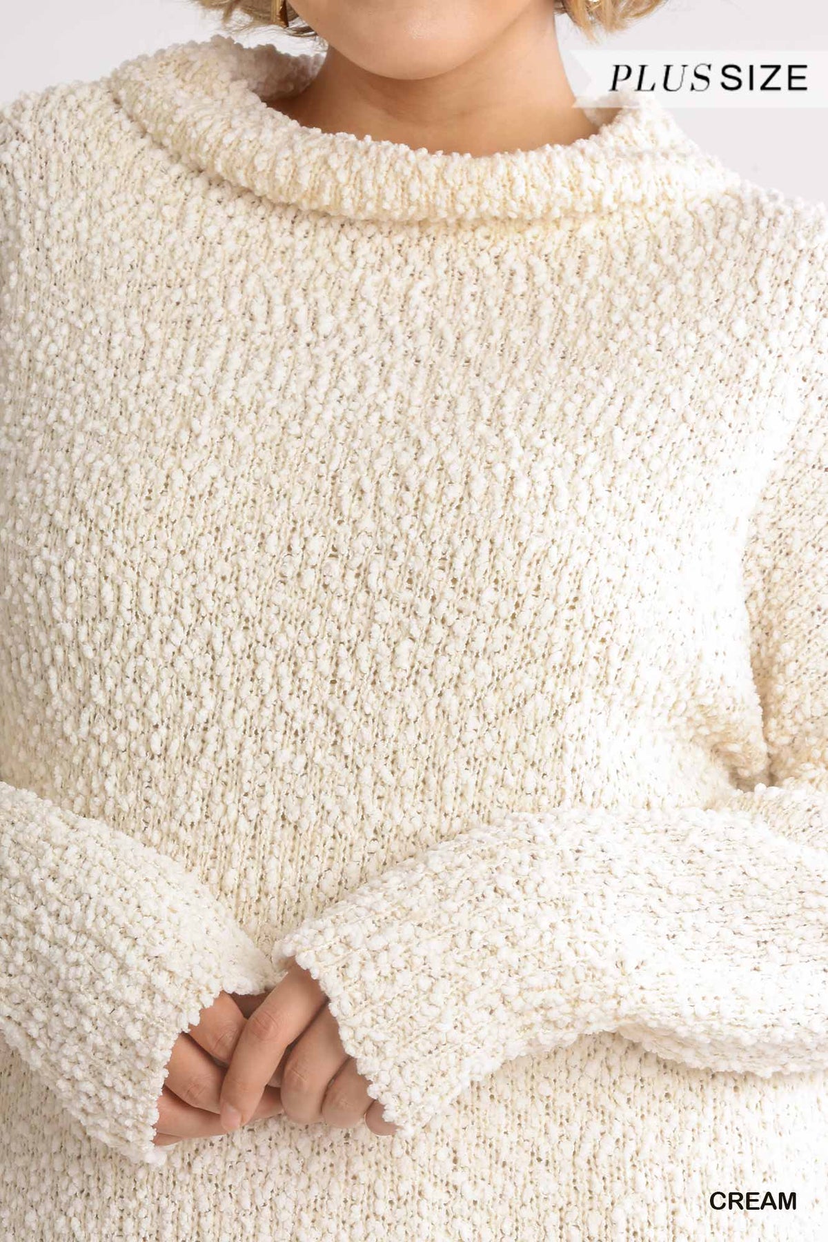 High Cowl Neck Boucl�� Long Sleeve Sweater Dress