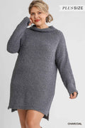 High Cowl Neck Boucl�� Long Sleeve Sweater Dress