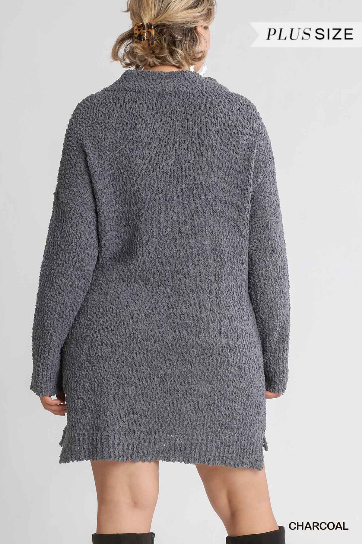 High Cowl Neck Boucl�� Long Sleeve Sweater Dress