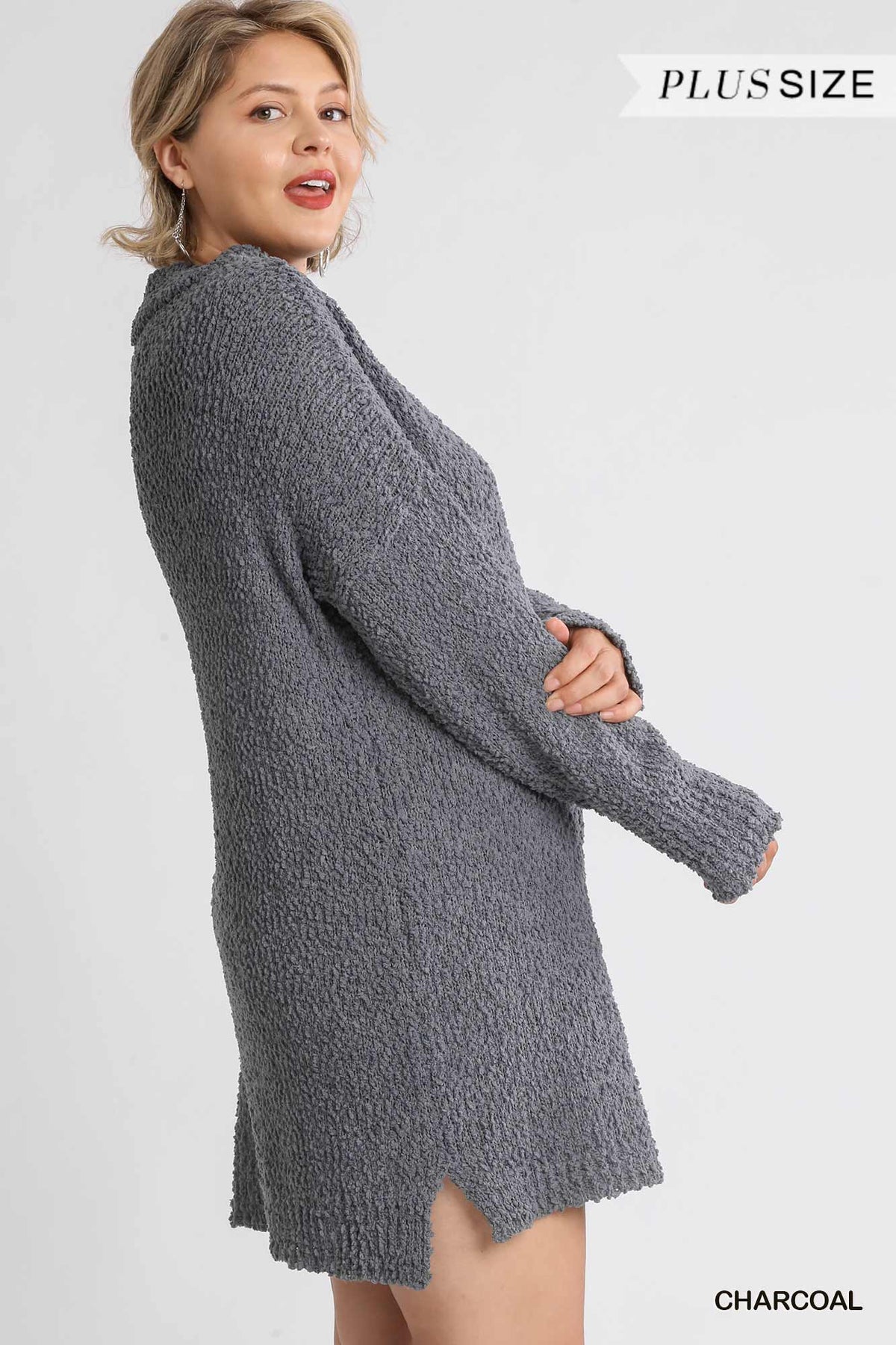 High Cowl Neck Boucl�� Long Sleeve Sweater Dress