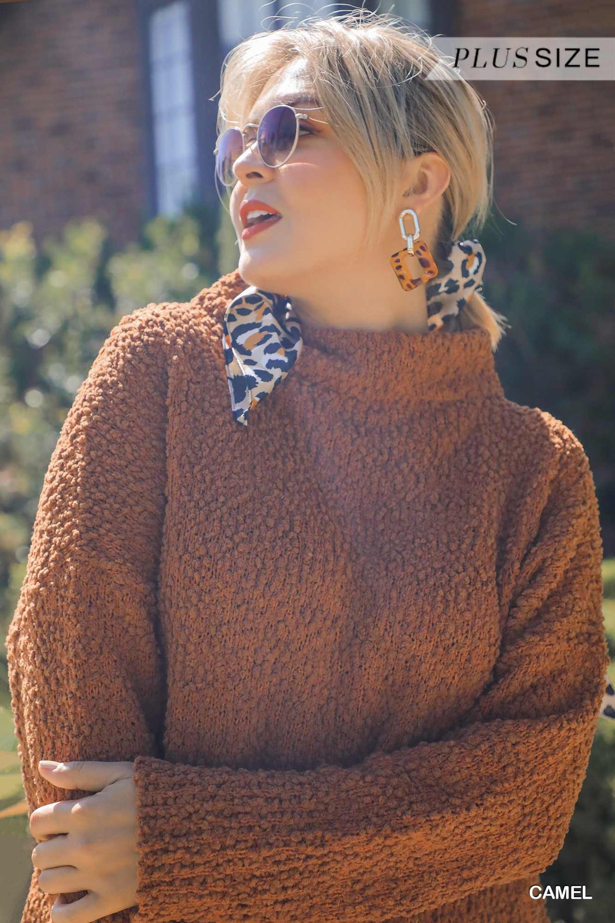 High Cowl Neck Boucl�� Long Sleeve Sweater Dress