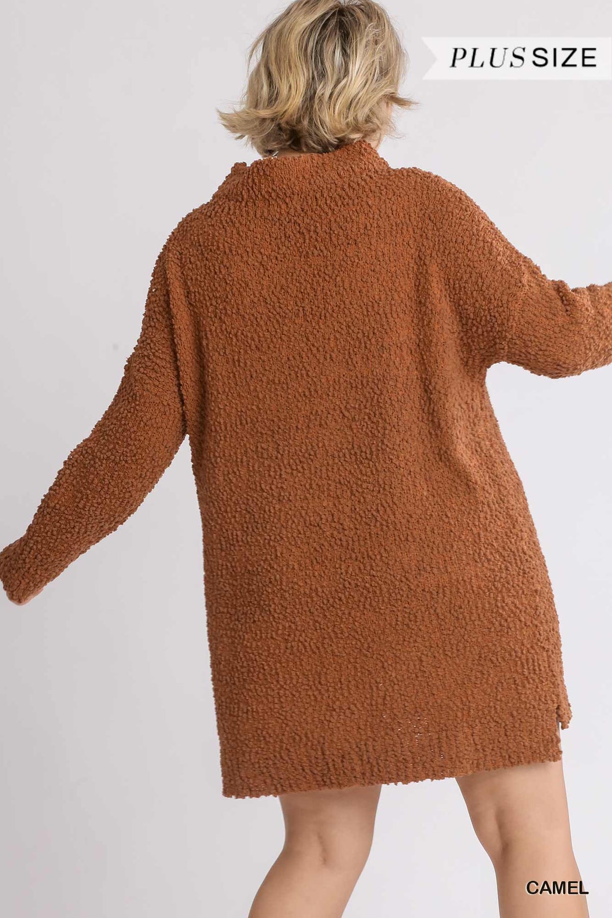 High Cowl Neck Boucl�� Long Sleeve Sweater Dress
