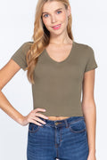 Short Sleeve V-neck Crop Top