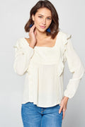 Solid Loose-fit Gauze Peasant Blouse