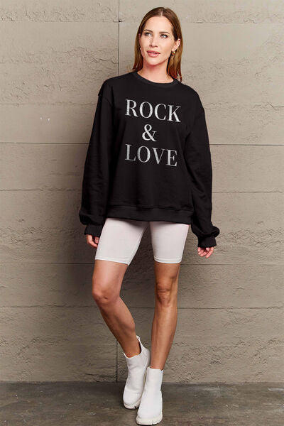 Simply Love Full Size ROCK ��� LOVE Round Neck Sweatshirt
