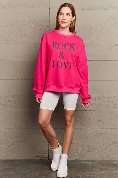 Simply Love Full Size ROCK ��� LOVE Round Neck Sweatshirt