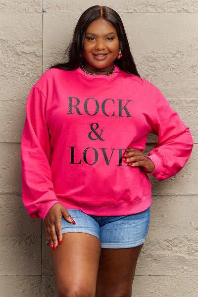 Simply Love Full Size ROCK ��� LOVE Round Neck Sweatshirt