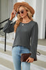 Round Neck Smocked Flounce Sleeve Blouse