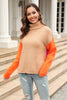 Color Block Turtleneck Slit Sweater