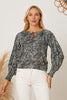 Printed Tie Neck Lantern Sleeve Blouse