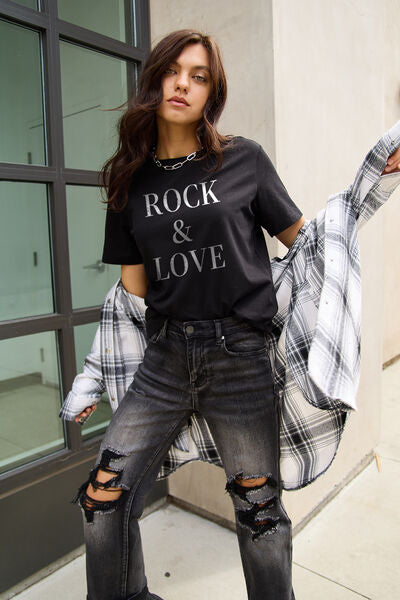Simply Love Full Size ROCK ��� LOVE Short Sleeve T-Shirt