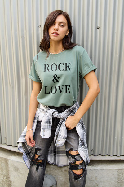 Simply Love Full Size ROCK ��� LOVE Short Sleeve T-Shirt