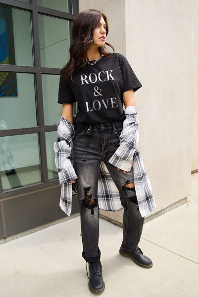 Simply Love Full Size ROCK ��� LOVE Short Sleeve T-Shirt
